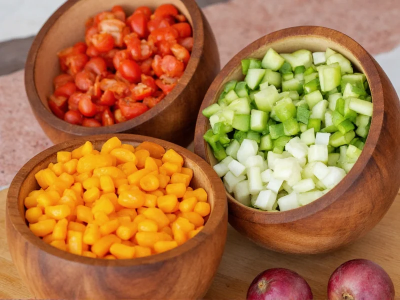 Chopped vegetables for minestrone soup in wooden bowls