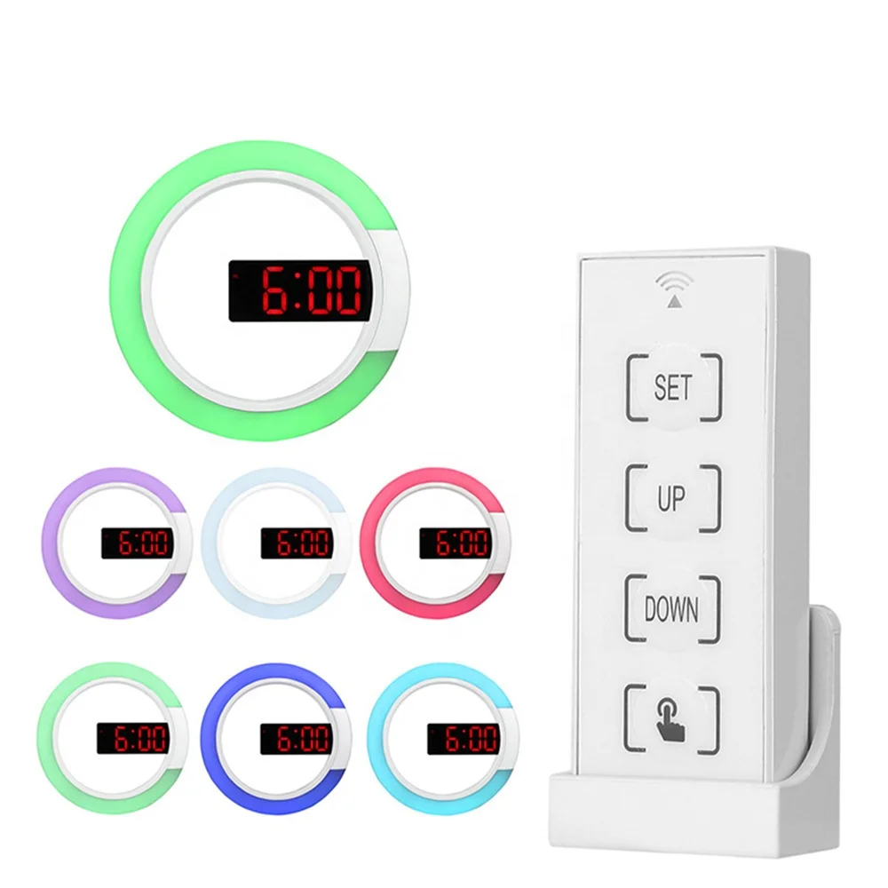

Hot selling Temperature 7 Color RGB Light LED Mirror Mollow Remote Control Creative Hanging Digital Alarm Wall Clock