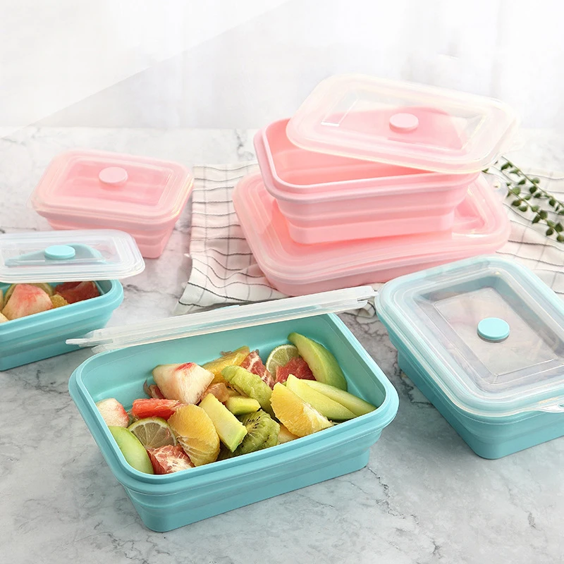 

Flypeak Hot Selling 350ml 500ml 800ml 1200ml Microwave Silicone Food Storage Container folding collapsible silicone lunch box, Customized color