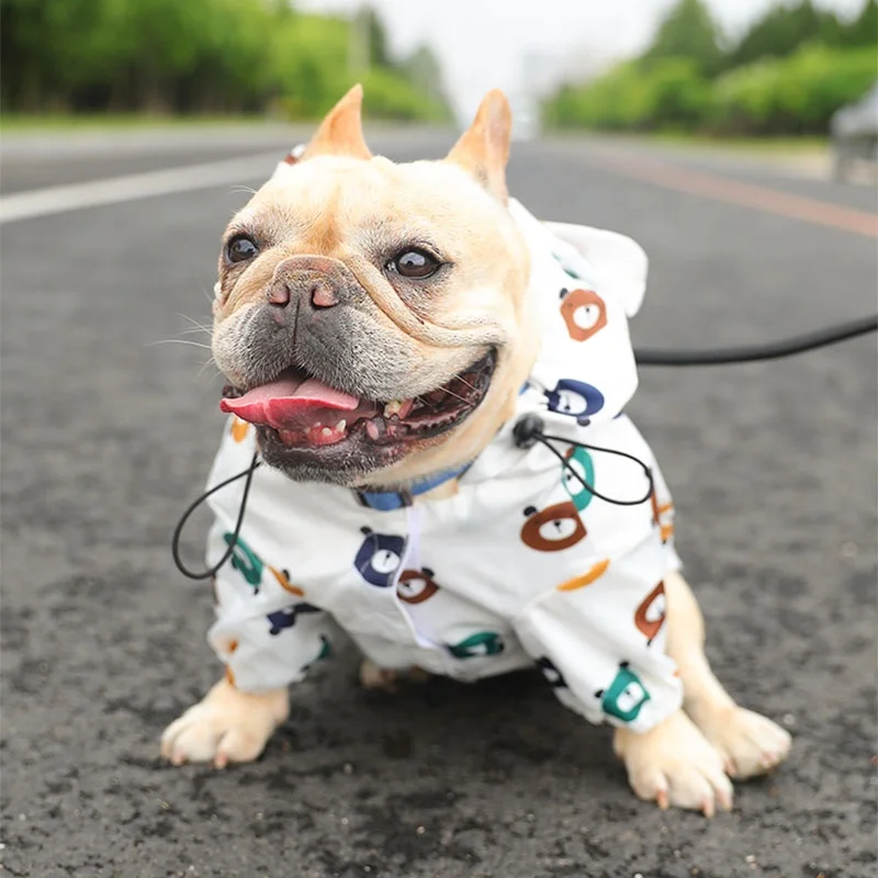 

Wholesale Lovely bear printing Cute White color fashion design quality 6 sizes for all Pet Dogs Raincoat