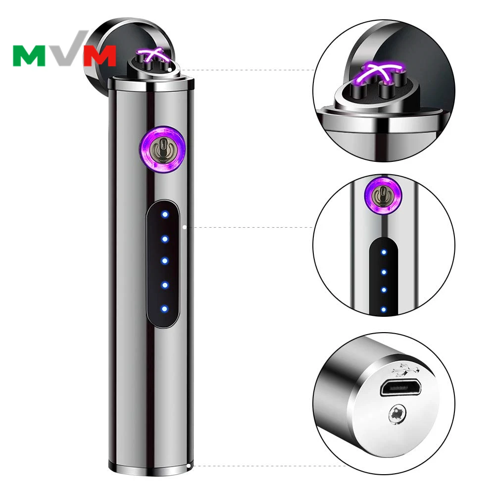 

MLT233 2021 New Portable Electronic Lighter USB Arc pipe Lighter with LED Button and Battery Indicator