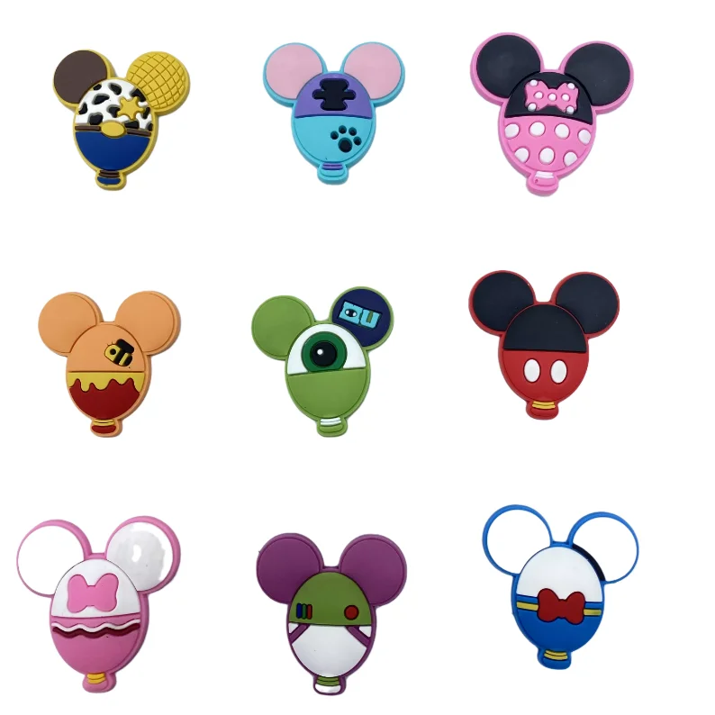 

Mixed 100pcs custom cartoon PVC Mickey Balloon designer charms shoe charms for DIY bracelet and decorations, As picture