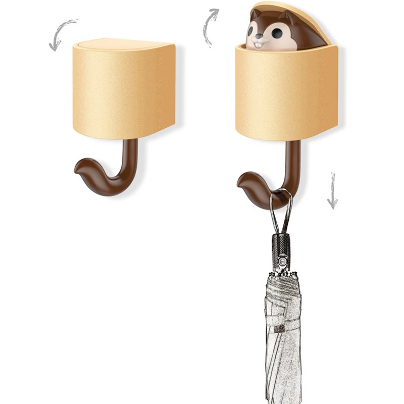 

UCHOME Squirrel Wall Hook Cartoon Kids Wall Hooks Adhesive Cloakroom Clothing Hangers Bathroom Strong Heavy Duty Wall Hooks, 2 colors can be choosed