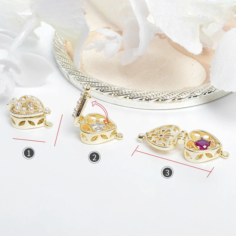 

New Style Boutique Nail Arts AAA Zircon Love Heart Hollow Out Can Be Opened Pearl Nail Charms Women Beauty Finger Nail Jewelry, Colorful