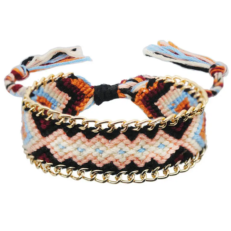 

Handmade woven colorful boho cotton tassel friendship bracelet, As picture