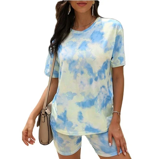 

Wholesale Women Summer Fashion Casual Gradual Tie Dye Two Piece Set, As picture