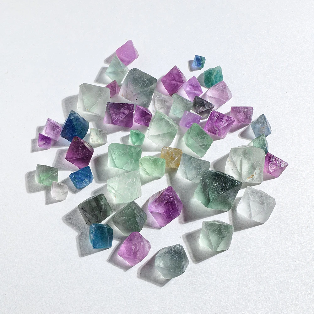 

Natural carved crystal rainbow fluorite octahedron healing stone quartz crystal crafts