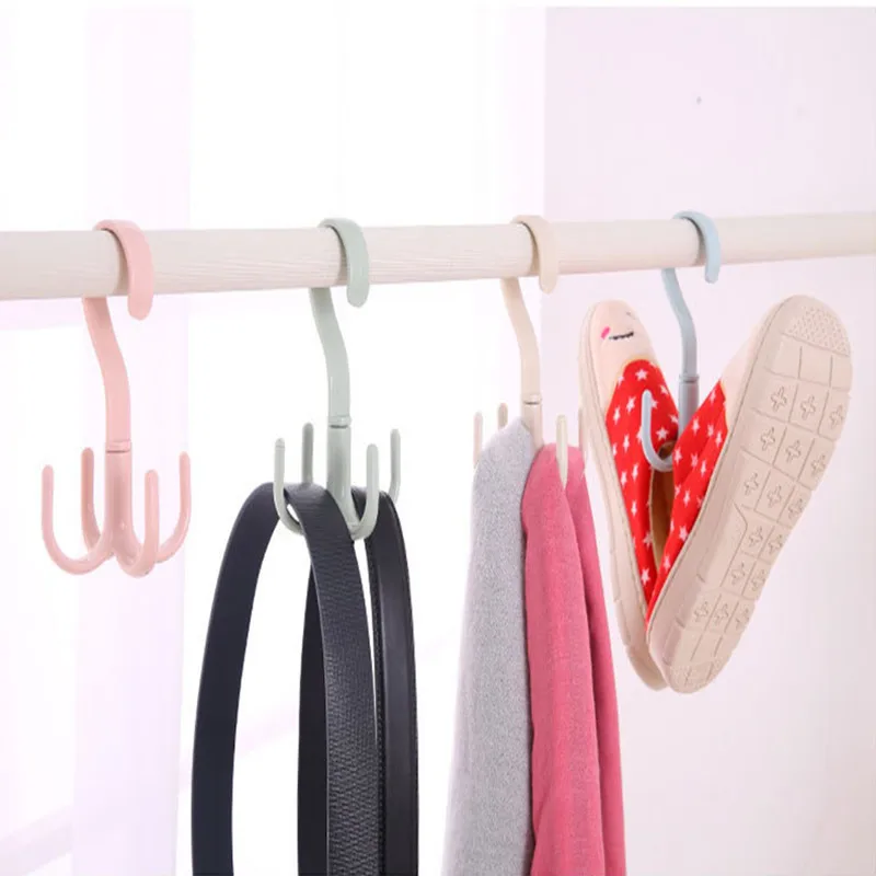 

Multifunctional Rotatable Four-claw Hook Wardrobe Finishing Tie Scarf Hanger Household Storage Tools, As photo