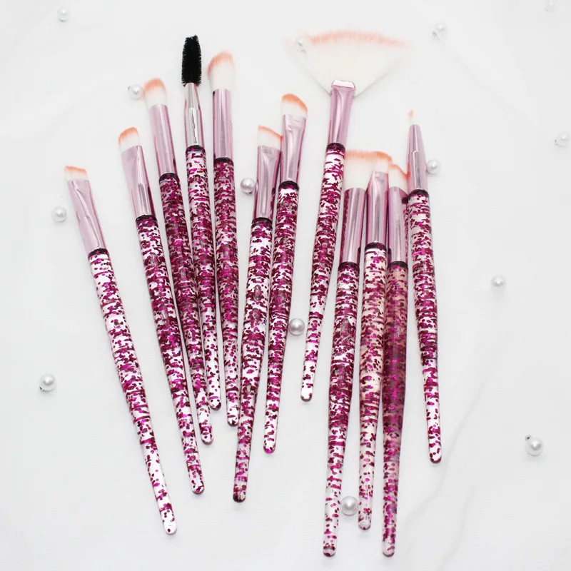 

New 10pcs Makeup Brushes Professional Makeup Brush Set Kit Private Label Powder Foundation Eye Shadow Eyebrow Crystal Style, Pink