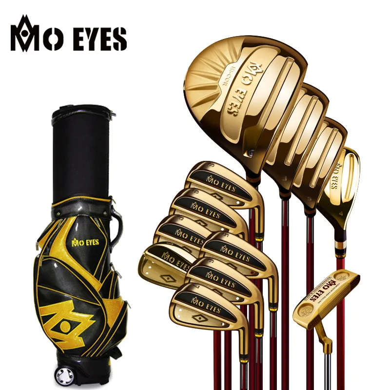 

MO EYES Innovative Design Driver Head Adjustable Titanium Men Complete Golf Club Set With Travel Golf Bag, Golden/black