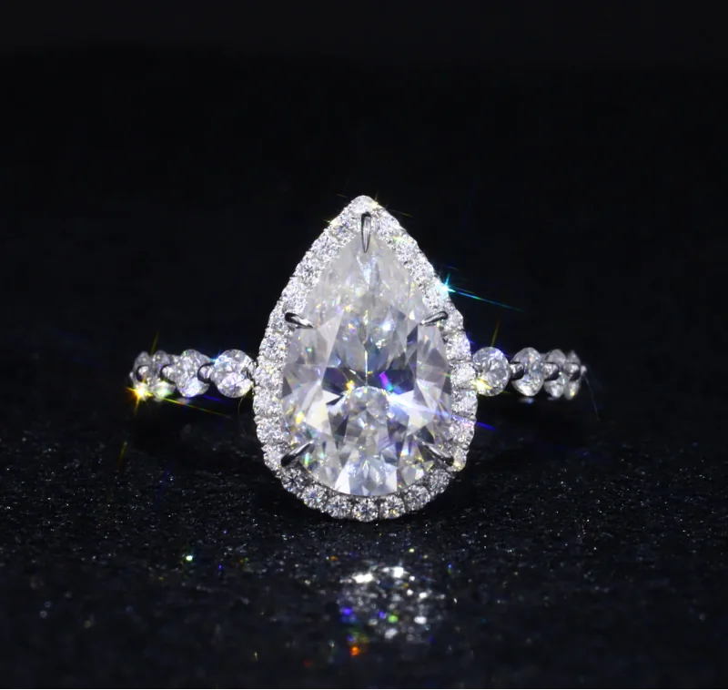 

Gorgeous Pear Shape Brilliant Cut Moissanite Wedding 14k White Gold Ring