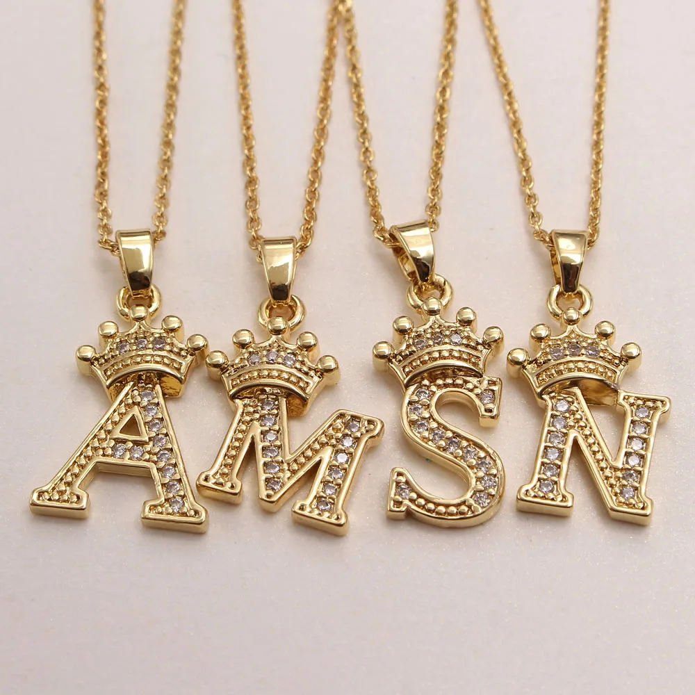 

MHS.SUN Fashion 26 Letter Pendant Necklace With Cubic Zirconia Alphabet Women Jewelry Gold Color Plated Charm Chain Choker