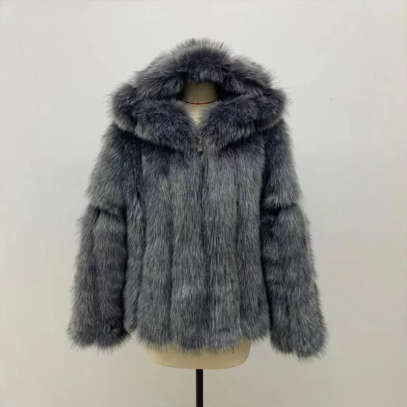 

Factory Direct Wholesale plus size coats women's faux fur coat long ladies fake fox fur coat fur jacket hooded clothes women, Picture