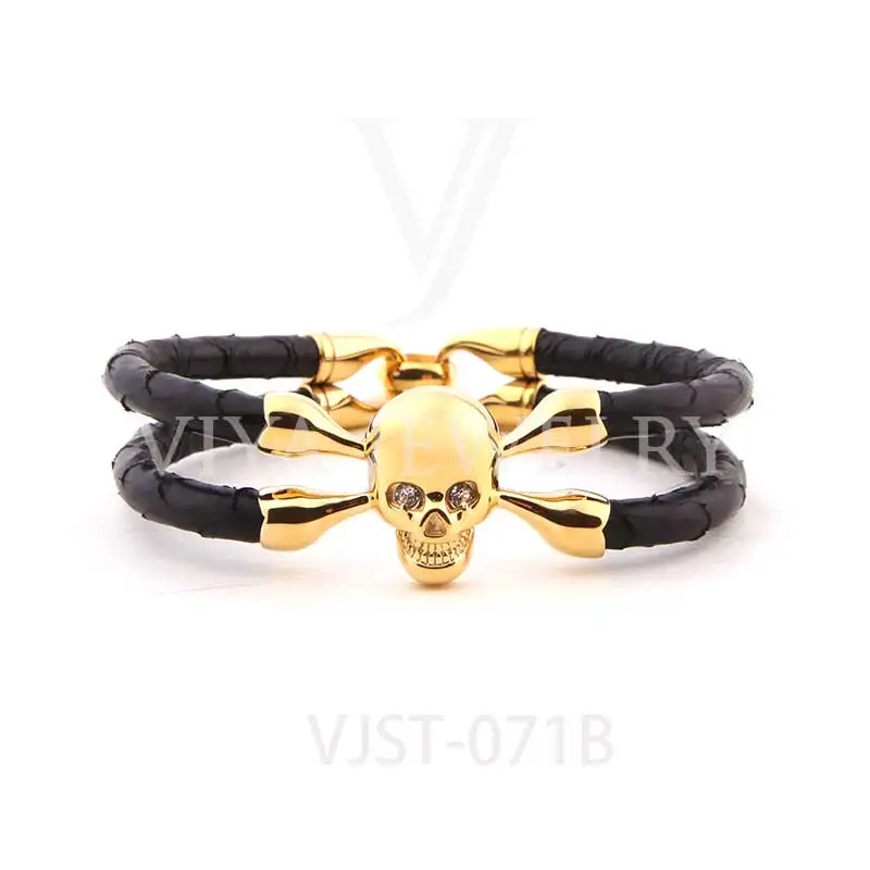 

Viya Jewelry DHL Free Shipping 2015 High Quality Stingray Leather Skull Bracelet, Black/blue/vivid orange/brown/red