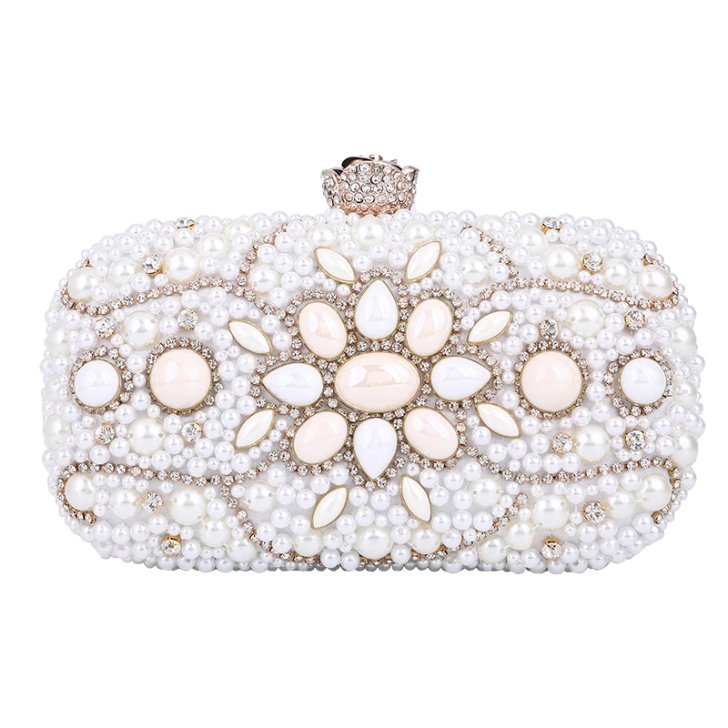 

Custom Shoulder Cross-body Bag Women Dinner Party Tote Handbag With Pearl Bride bag, White