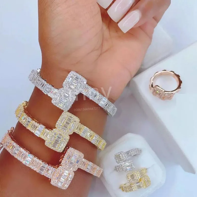 

iced out bling women jewelry diamond designer jewelry famous brands baguette bracelet