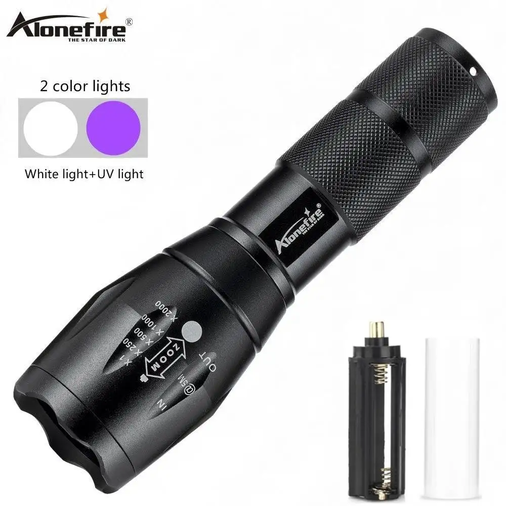 

Alonefire G700 XM-L T6 +UV 395nm Light 2 Led Zoom flashlight Ultra violet Cat Dog Pet Scorpion Money Bright Check spotlight