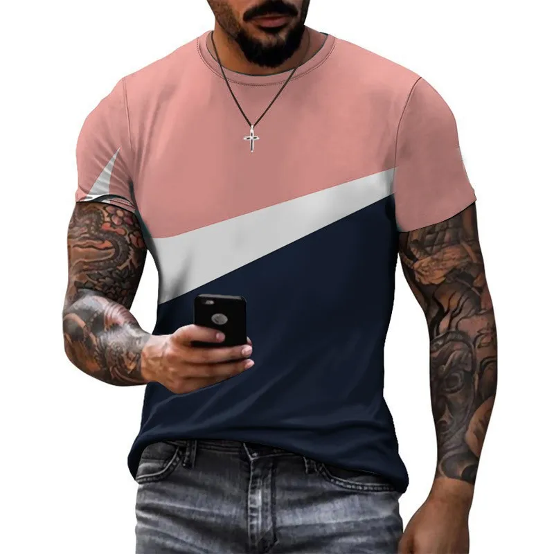 

camiseta chemise Just Do Men's Clothing Tops Crew Neck Short Sleeve Color Block T-Shirt For Men Gym T Shirts, As picture show