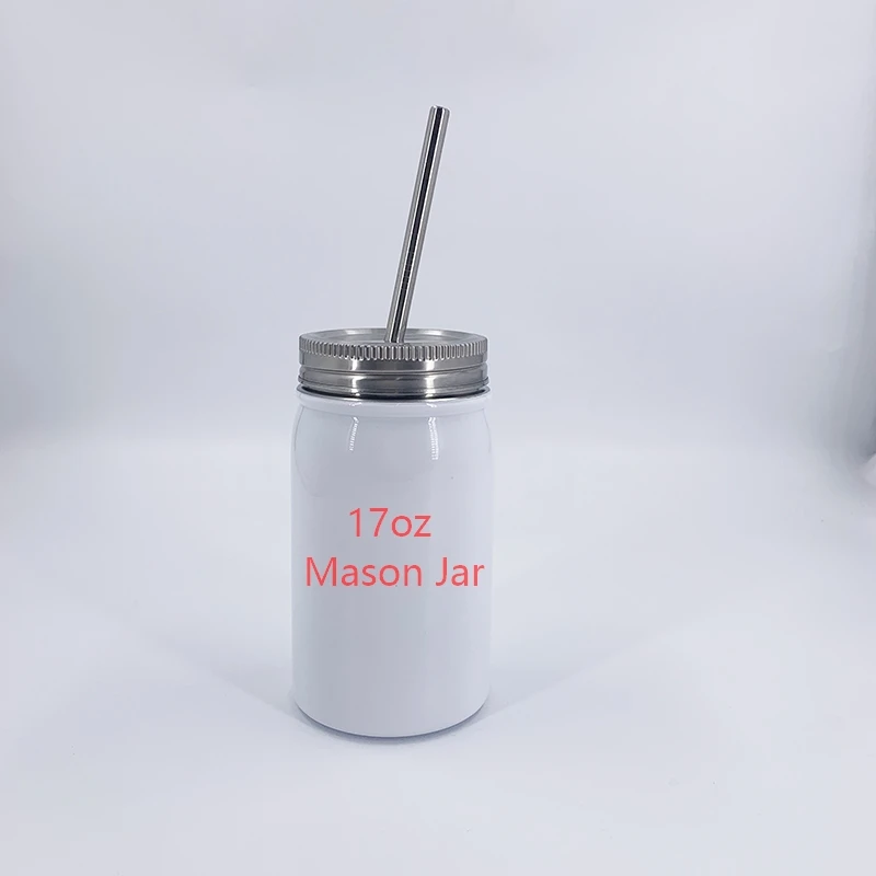 

17oz Blank Sublimation Mason Jar Tumbler stainless steel double walled Mason Jar Tumbler with metal straw new, Customized color