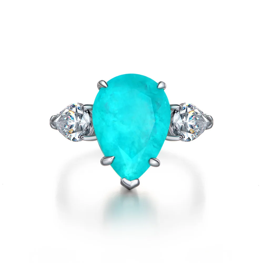 

925 Sterling Silver Pear Paraiba Tourmaline Gemstone Ring, Sky blue