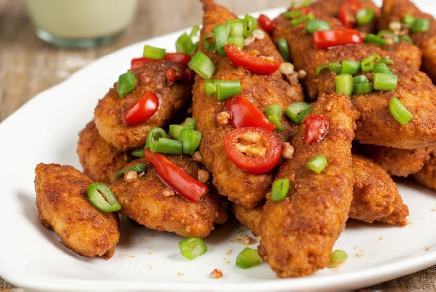 Cast iron skillet with chicken sizzling
