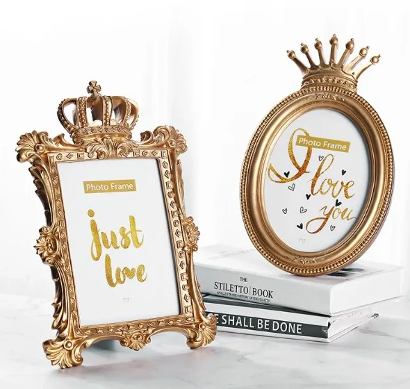 

7 Inch European Frame Gold Color Rectangular Resin Photo Frame