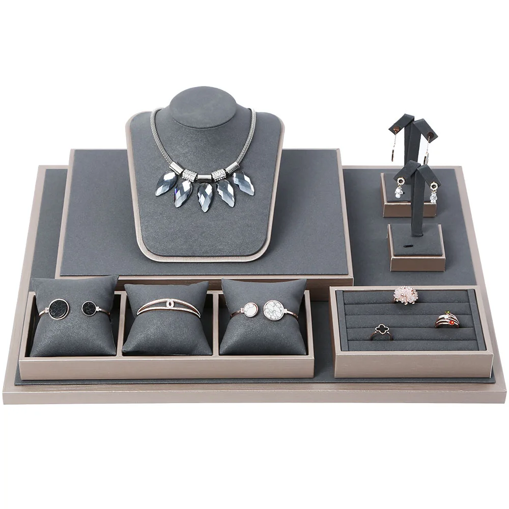 

Jewelry Display Set Showcase Shop Decorative Fitting Ring Bust Necklace Bangle Bracelet Rack For Retail Shops, Grey