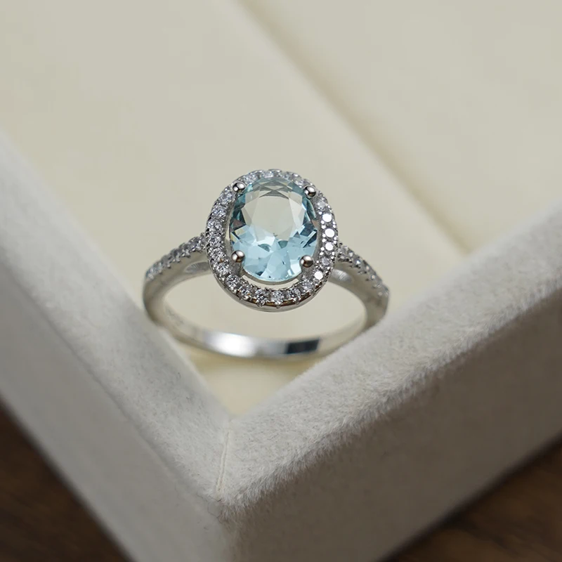 

Hot sales in Europe and the fashion 925 sterling silver delicate ring platinum zircon ms sky blue crystal jewelry gifts