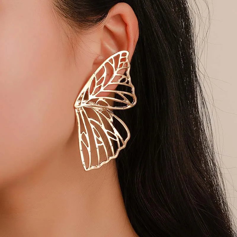 

Jachon Original Graceful Butterfly Earrings Exaggerated Alloy Plated Hollow Out Design Women Girls Earrings, Gold,silver