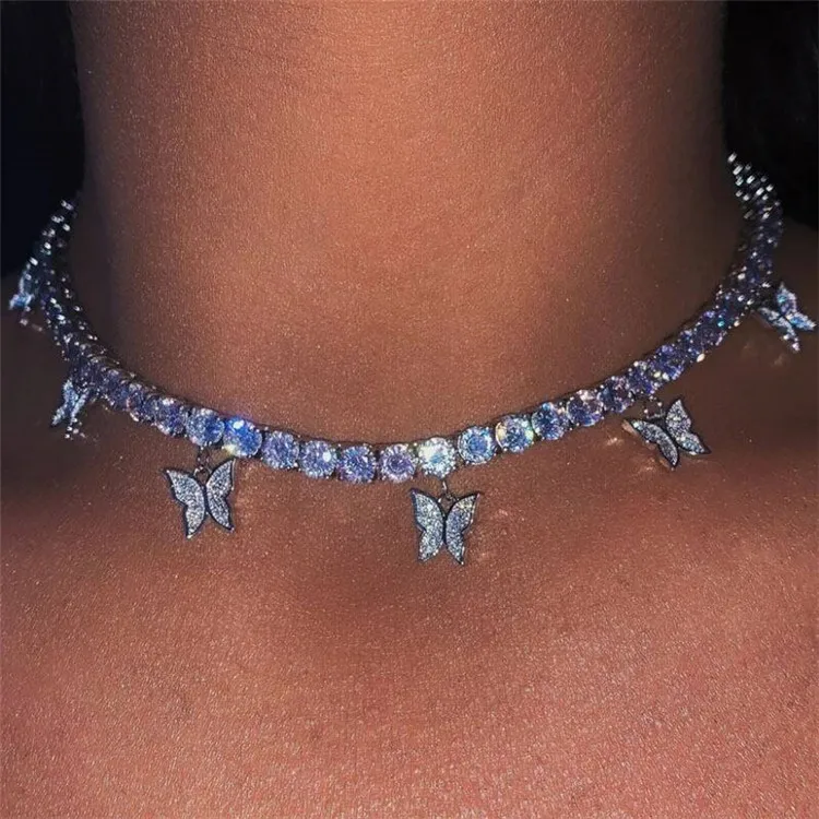 

Crystal Necklace Latest Popular Style Customized Butterflies Necklace Tennis Chain Silver Butterfly Necklace, Picture shows