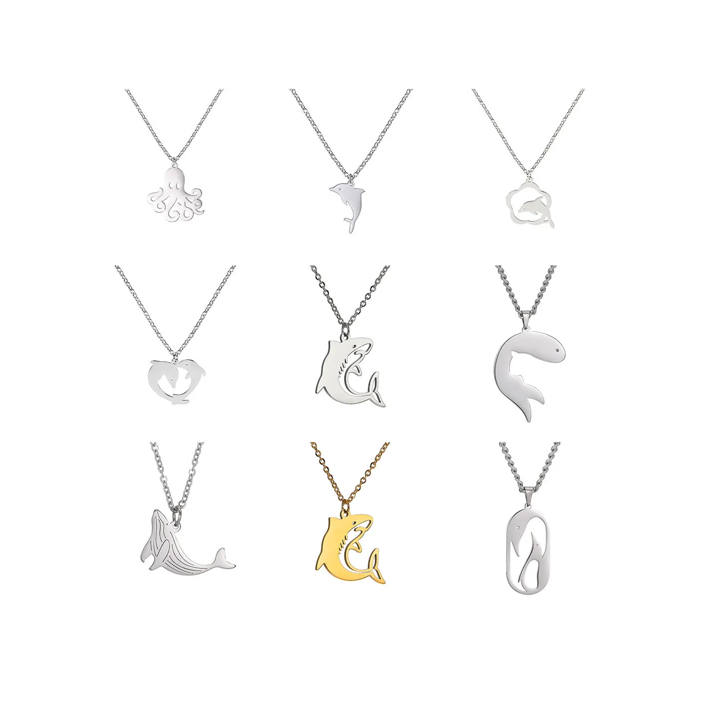 

Newest Cute Girly Necklace Dolphin Kids Jewelry Necklace Fish Custom Stainless Steel Necklace Gold Plated, Silver,gold