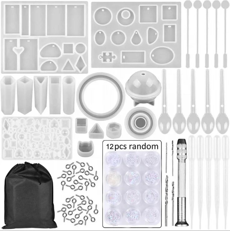 

94 pcs DIY Silicone Resin Casting Molds and Tools Kit for Jewelry Resin Craft Making with 12 glitter wholesale