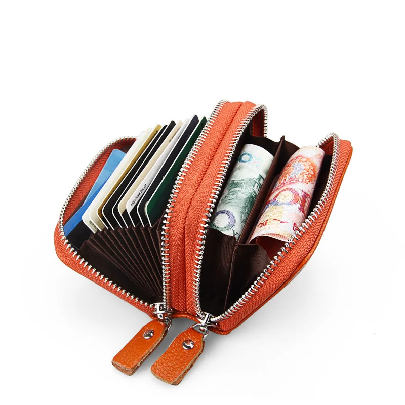 

Genuine Leather Credit Card Holder with Zipper Womens Card Case RFID Blocking with Zip Around Wallet, 10 colors