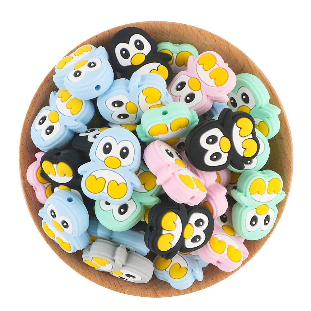 

Kovict soft Baby Chew teething DIY Necklace Accessories Penguin Animal Custom Silicone Focal Beads for pen making focal beads