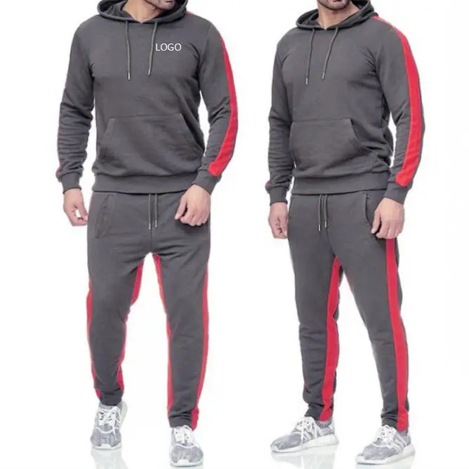 

OEM Custom Logo Men Gym Wear Casual Slim Hip Hop Style Hoodie Solid Color Sweatshirt Sports Pants Two Piece Set Clothes, As pictures