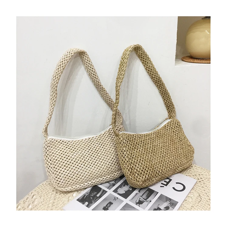 

Straw Underarm Bag For Women New Knitting Small Handbags Lady Bohemian Summer Armpit Purses Casual Holiday Beach Bags Woven Tote