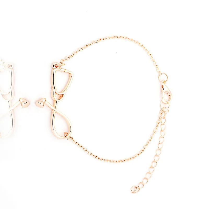 

bulk white gold adjustable Stethoscope shape jewelry chain bracelet for ladies, Gold rose gold sliver