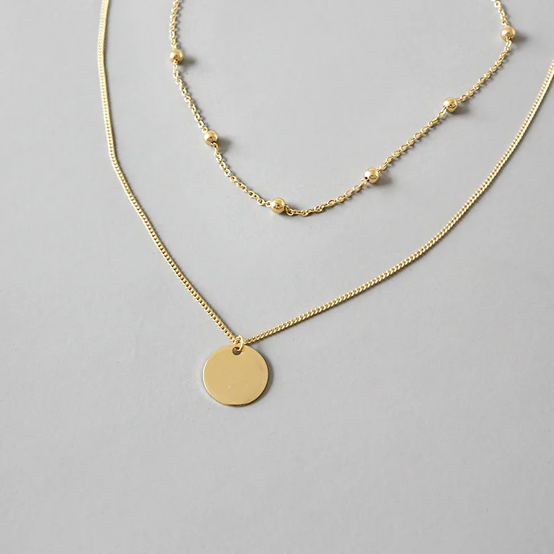 

Fashion jewelry 925 sterling silver 18K gold plated double layer coin chain necklace for women gift, As picture