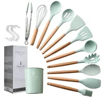 

11Pcs Silicone Kitchen Accessories Utensils Set With Wood Handle And Holder