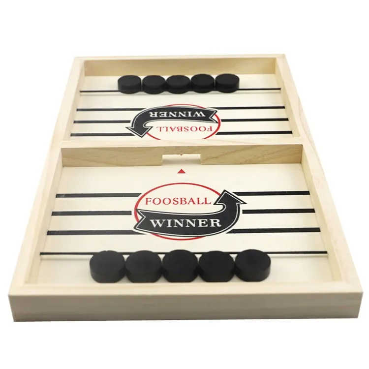 

2020 Hot Selling Interactive Fast Sling Puck Desktop Wood Board Battle 2 in 1 Hockey Bouncing Chess Slingshot Foosball Winner, Black and white