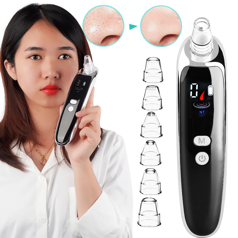 

New home use blackhead remover deep cleansing with led screen 6 suction heads, White