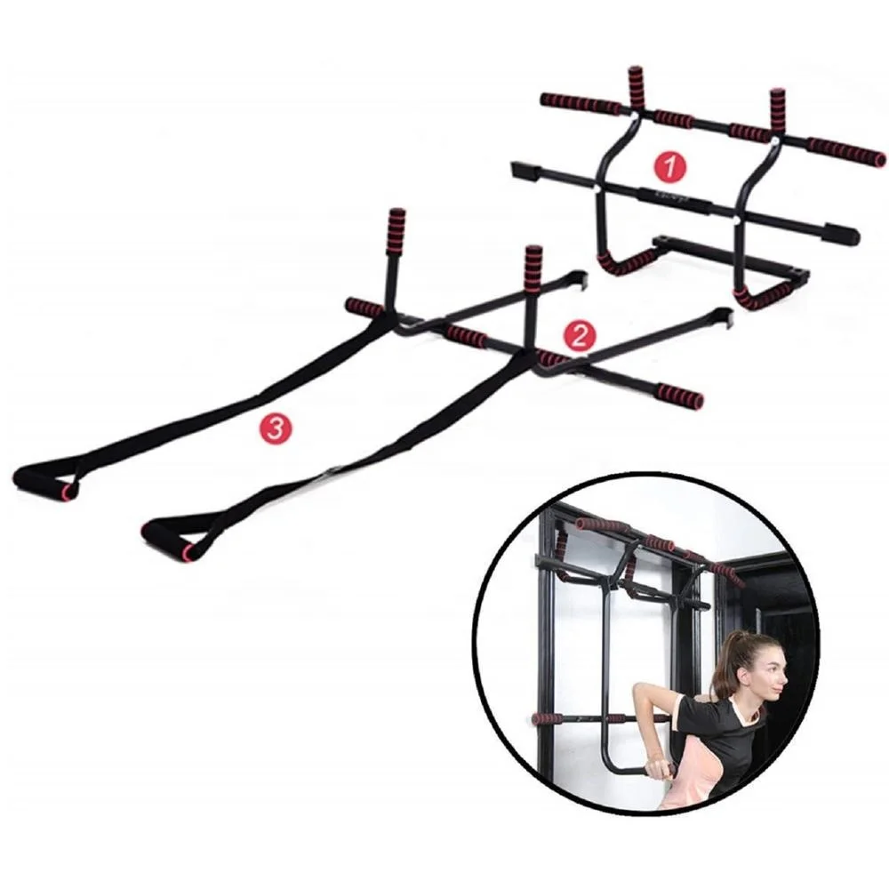 

Wellshow Sport 6 in 1 Pull-Up Bar Doorway Trainer Door Dip Bar Power Ropes Chin-Up Bars for Door Frames Without Screws Drilling, Customized
