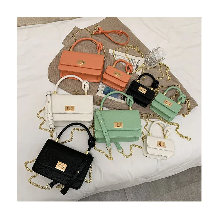 

Embossed Pattern Ladies Knot Handle Flap Handbags Chains Luxury Candy Color Shoulder Purses Portable Lock Women Hand Bags Ladies