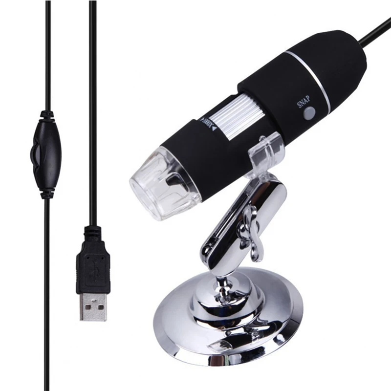 
500X 1000X 1600X USB Microscope, Digital Magnification Endoscope Camera 8 LEDs Metal Base for Android, Windows 
