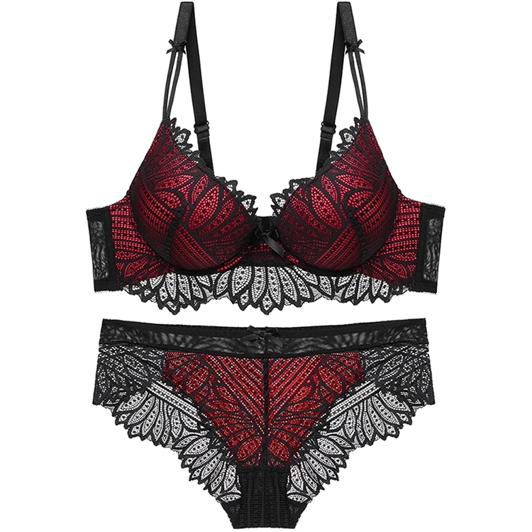 

High quality two piece lace transparent women sexy beactiful lingerie underwear set