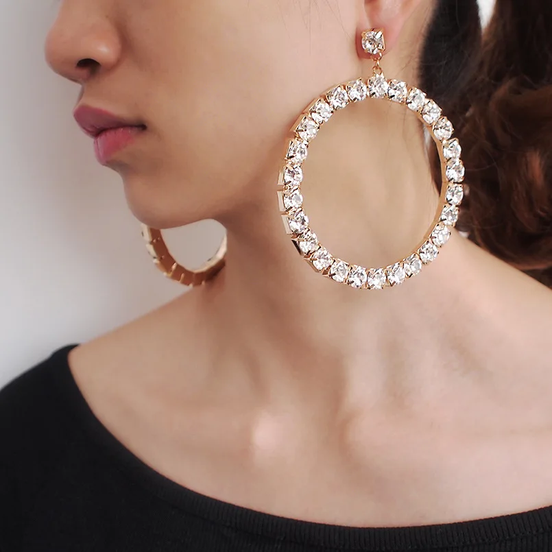 

New Style Female Jewelry Big Earrings Party Accessories Rhinestone Design Round Earrings, Picture shows