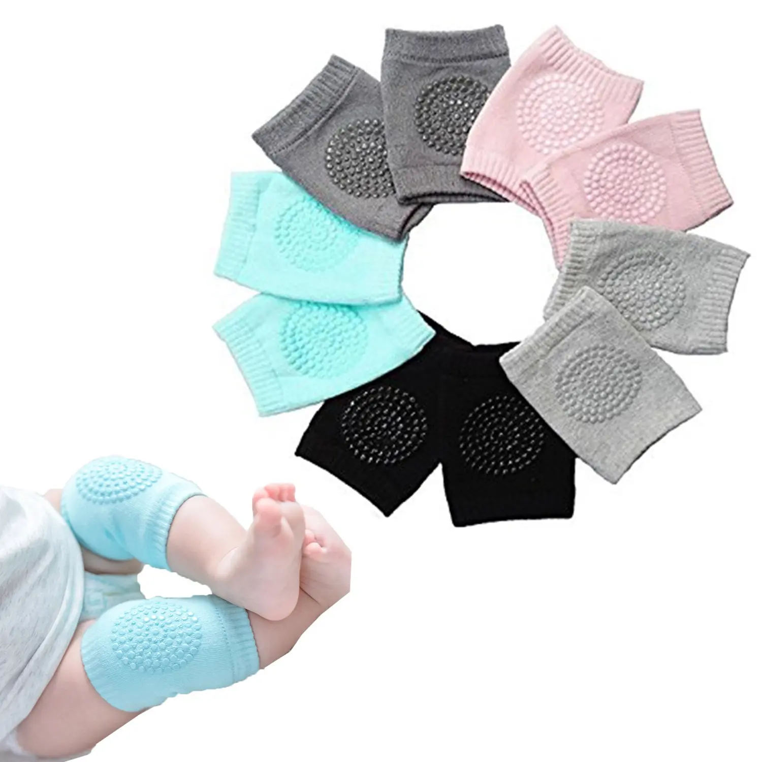 

Anti slip baby knee pad crawling baby knee protector for kids Toddler leg Safety Walking, Black,blue,grey,pink etc