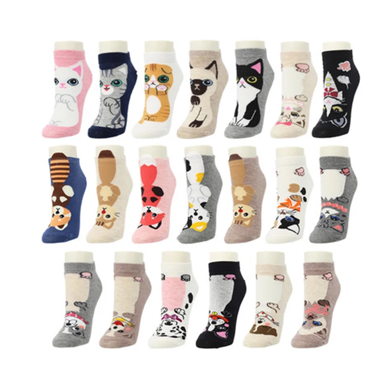 

YUELI 2022 new cartoon ladies tide socks cute cat dog Korean summer cotton socks, 20 color