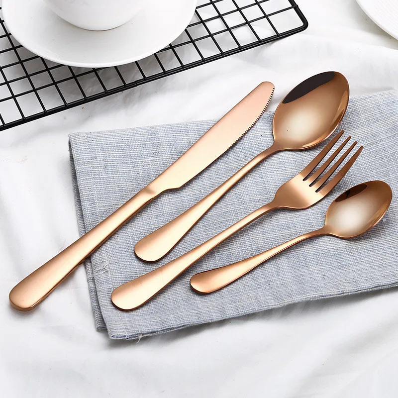 
Inventory wholesale 4 pieces rose gold custom hotel restaurant cheap stainless steel cutlery set 