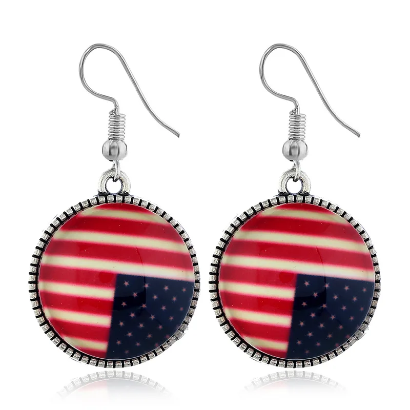 

European And American Style Fashion Earrings American Independence Flag Earrings Round Flag Stud Earrings, As picture show